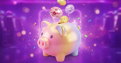 Rosa sparegris med mynter og bonus i FridayCasino